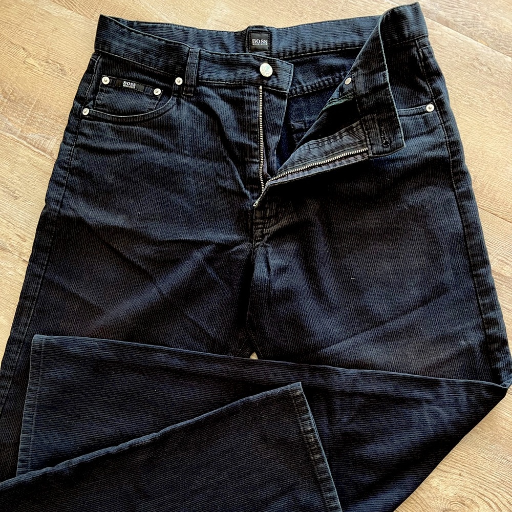 BOSS men’s Black jeans w/ pinstripe texture
